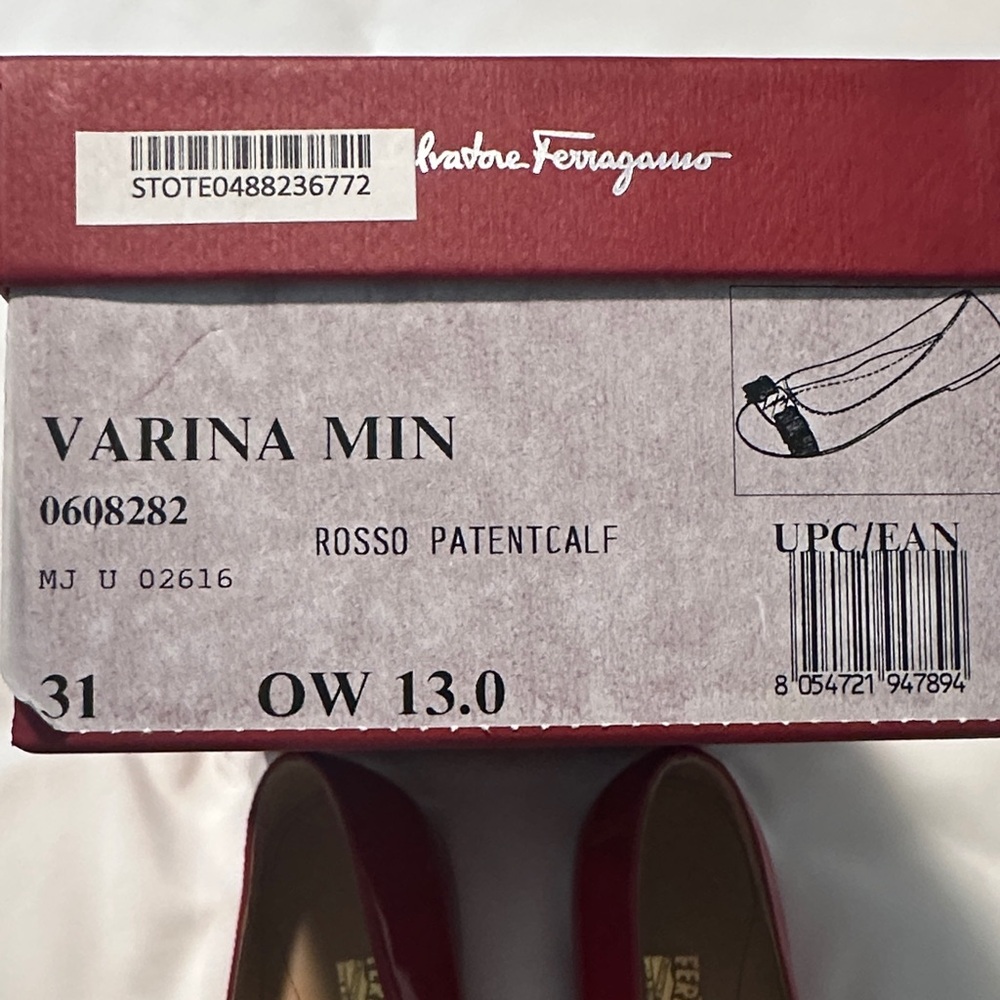 Salvatore Ferragamo Red Patent Leather Bow Ballet Flats - Picture 6 of 6